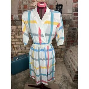 Dress Windowpane plaid shirt dress red blue yellow